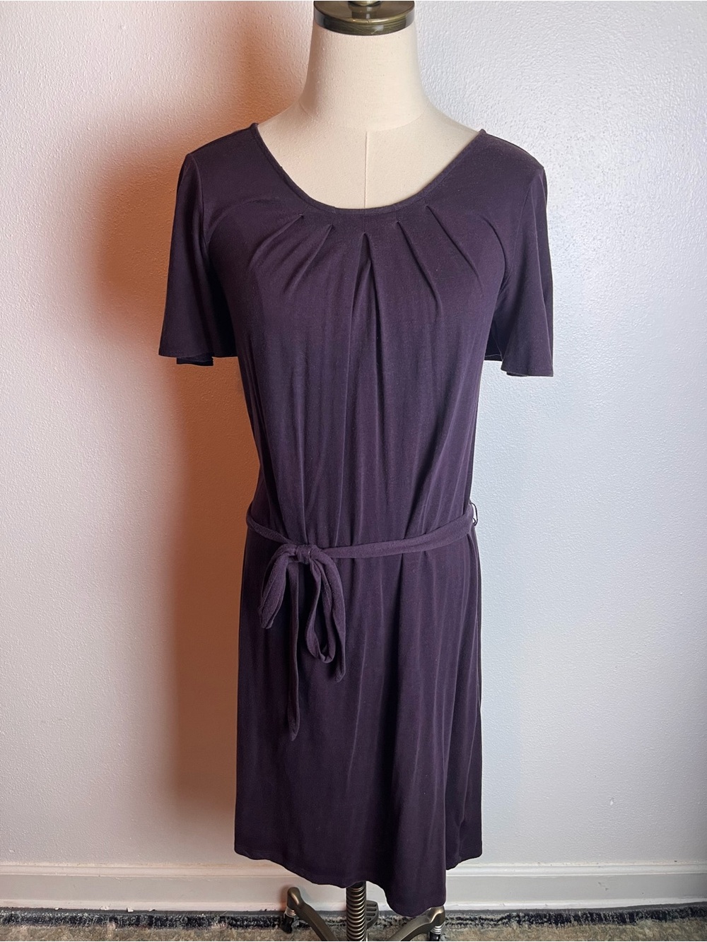 GAP Deep Plum Short Sleeve Dress with Self-Tie Waist